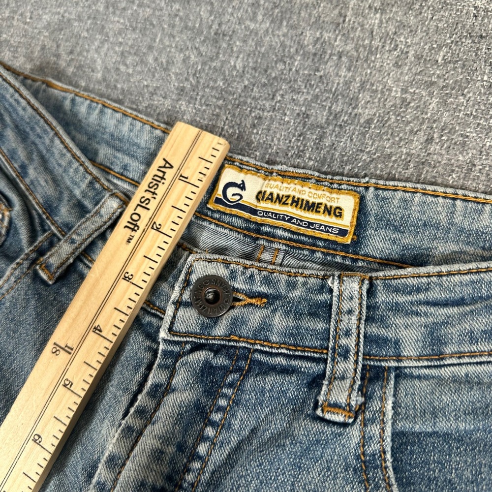 Qianzhimeng Vintage Y2K Floral Embroidered Flare Jeans Blue Denim Womens 28 - Picture 9 of 10